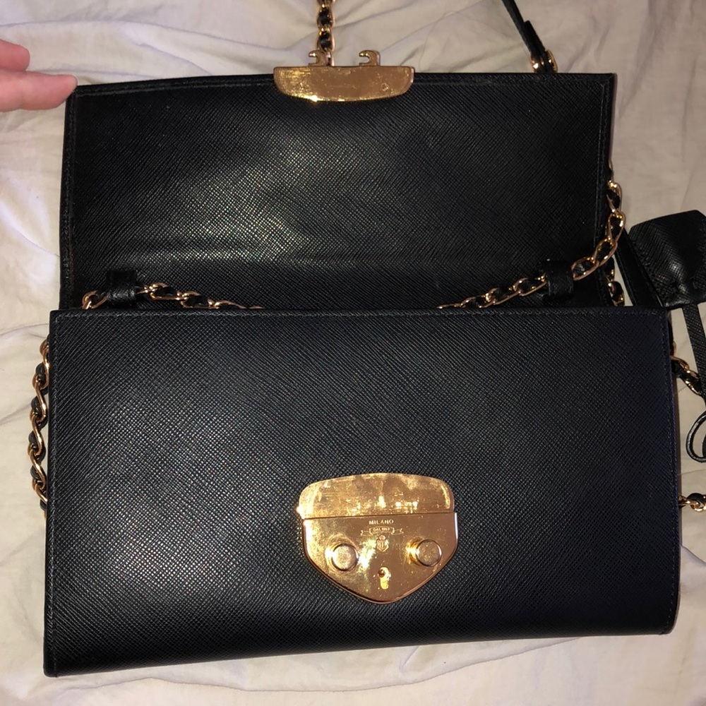 Black Saffiano* Prada Wallet on a Chain - Picture 6 of 8